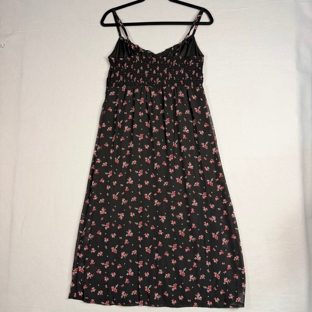 Whimsigoth Floral Babydoll Midi Dress M Black Chiffon Lace Smocked Coquette Y2K - Picture 3 of 9